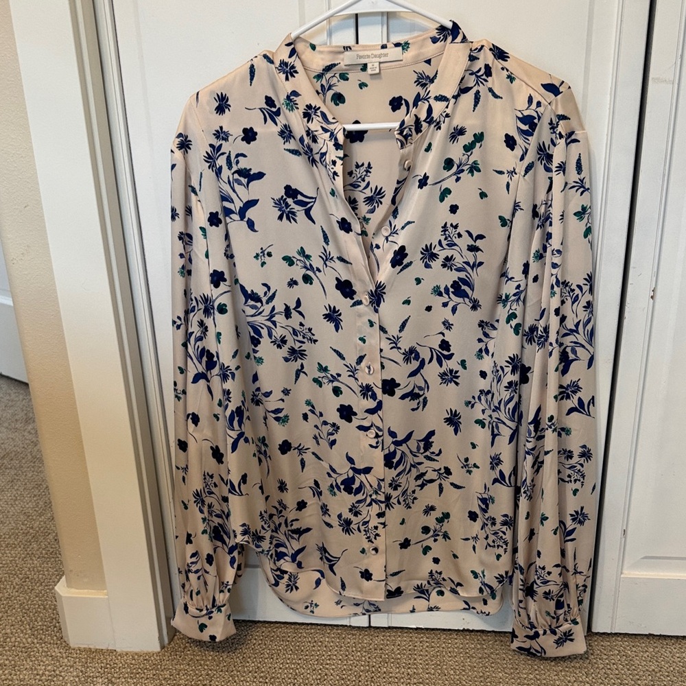 Favorite Daughter Cream Blouse with Navy & Green Floral Print - Picture 2 of 6